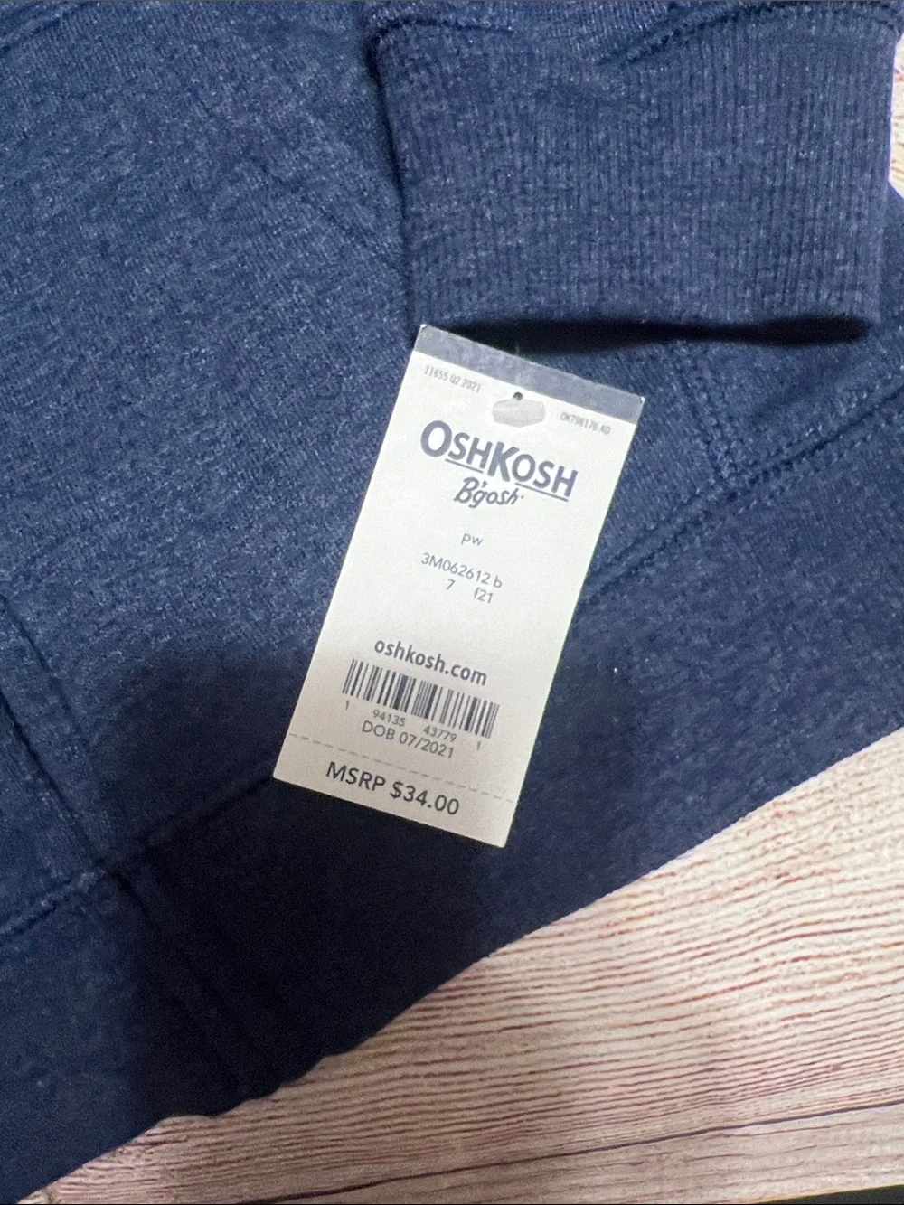 OshKosh B'gosh Navy Hooded Zip-Up Jacket with White Logo